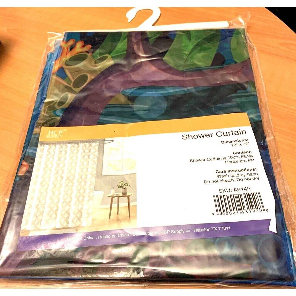 HCP Supply Shower Curtain w/Hooks 72"x72" 100% PEVA Multi-Color New Sealed